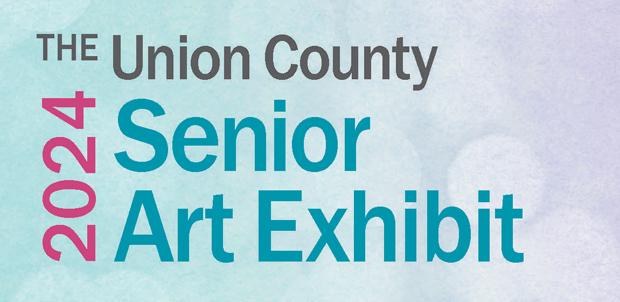 The Union County 2024 Senior Art Exhibit, appears over pastel colors