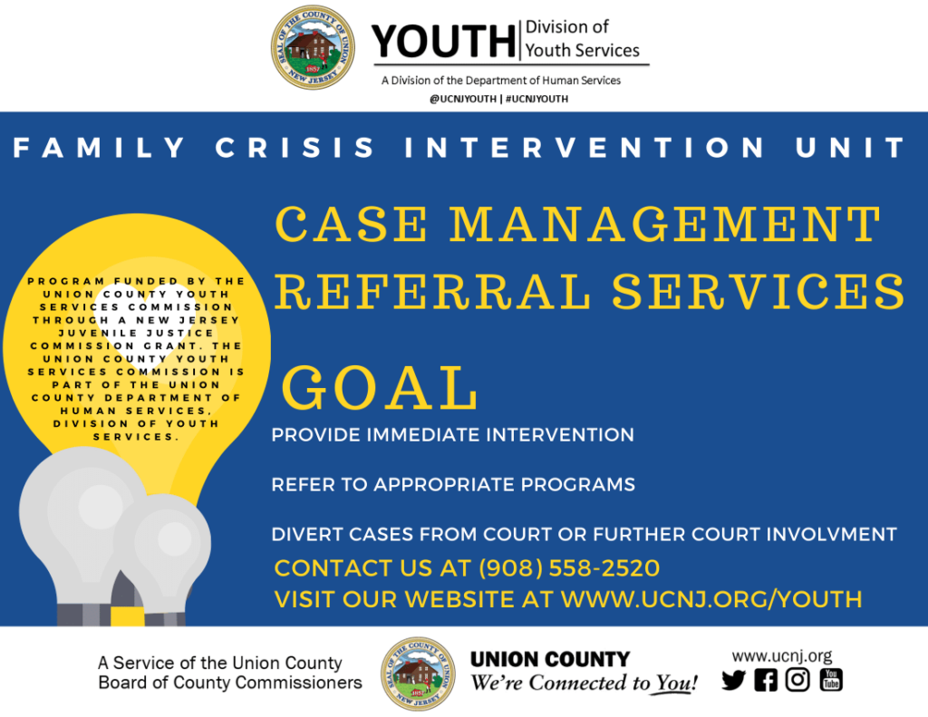 Flyer for Family Crises Intervention Unit Case Management Referral Services