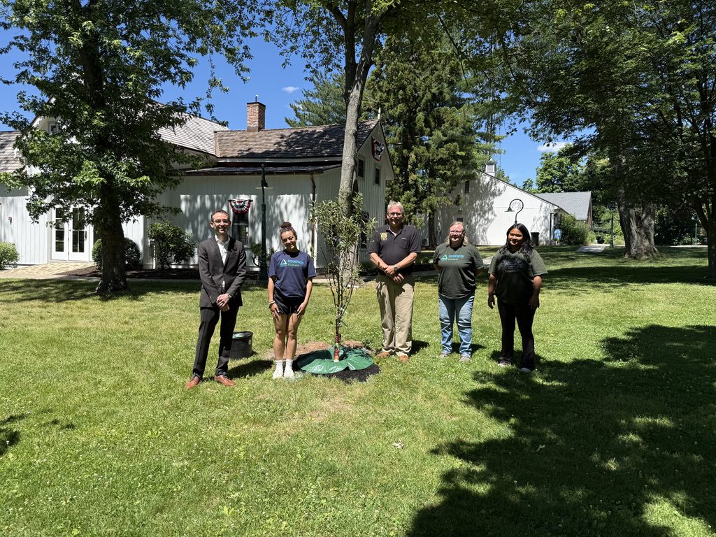 Community members planting a tree.