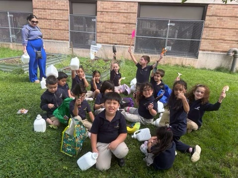 A photo of students in the garden.