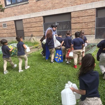 A photo of students in the garden.