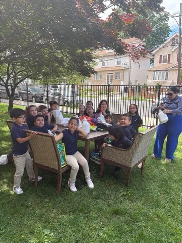 A photo of students in the garden.