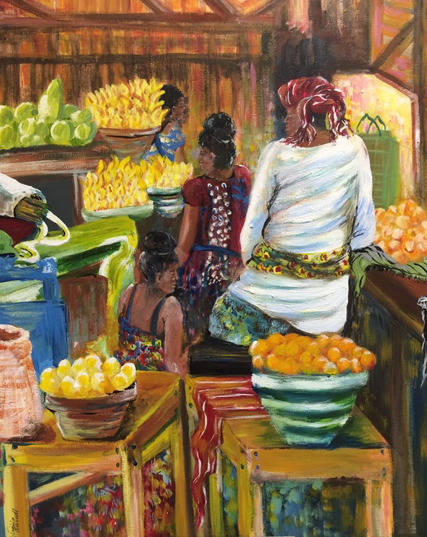 The new Westfield Art Association exhibit at the Freeholders Gallery in Elizabeth includes more than two dozen pieces in various media including Kigali, a work in acrylic by Virginia Carroll.