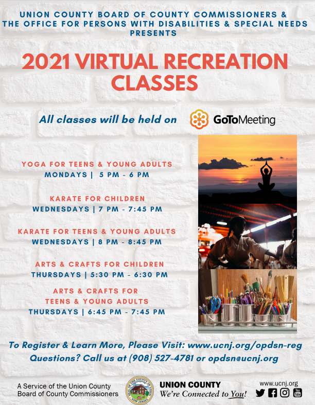 virtual recreation classes flyer
