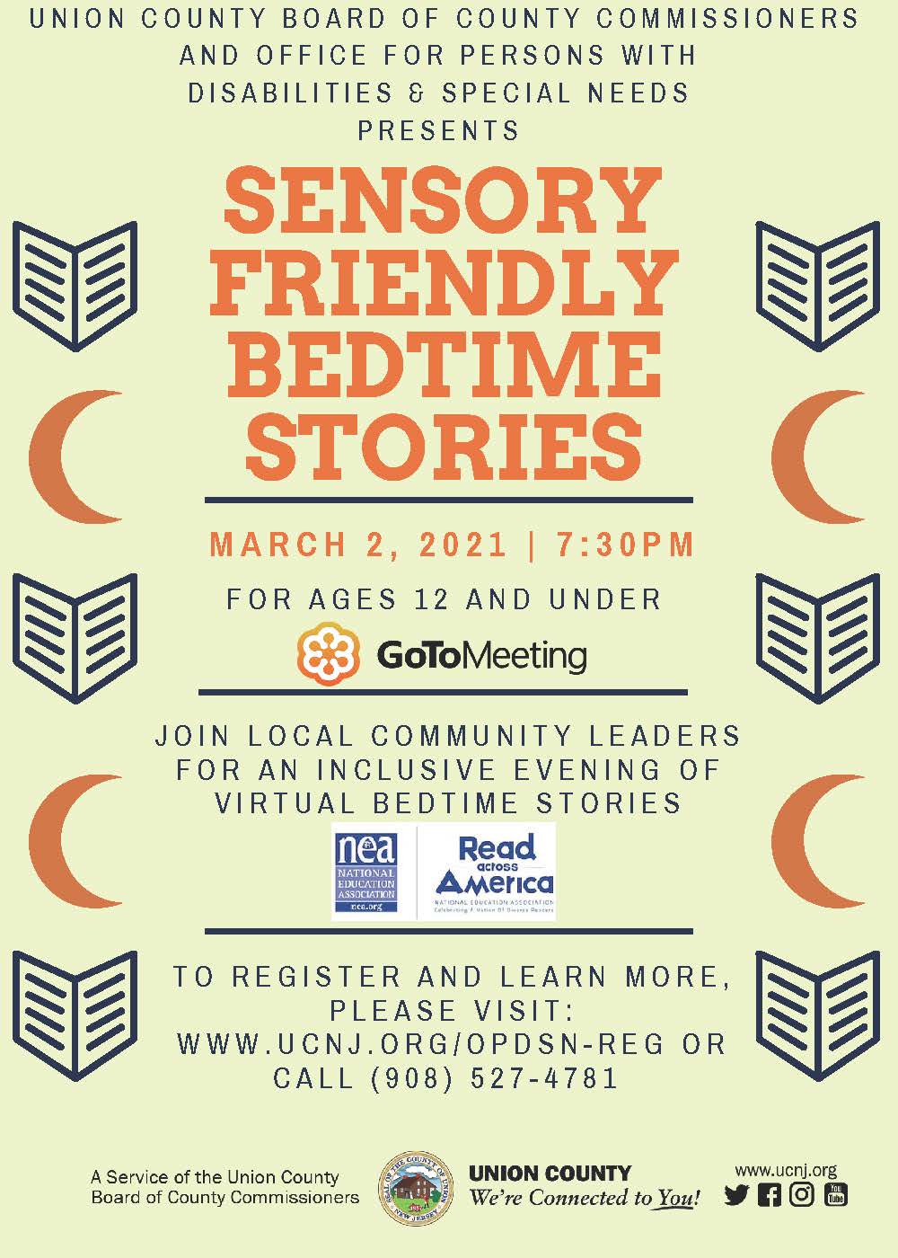 sensory friendly bedtime stories flyer