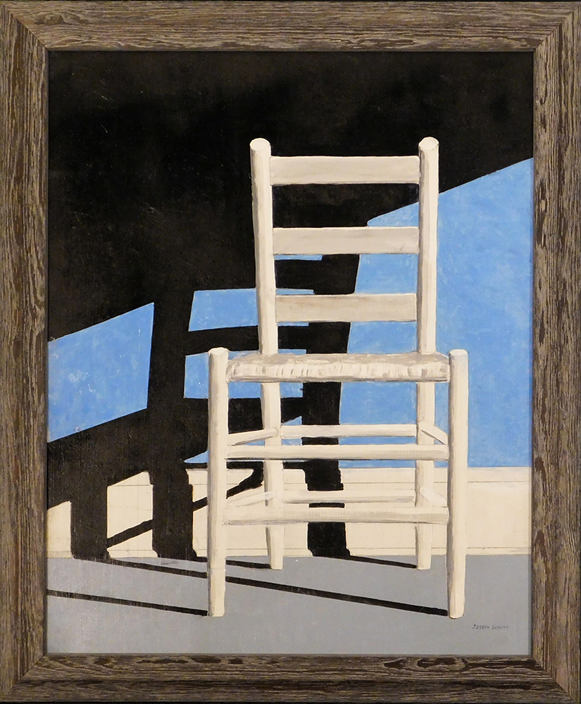 framed oil painting of a chair