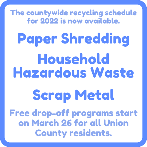 paper shredding, household hazardous waste disposal and scrap metal recycling flyer