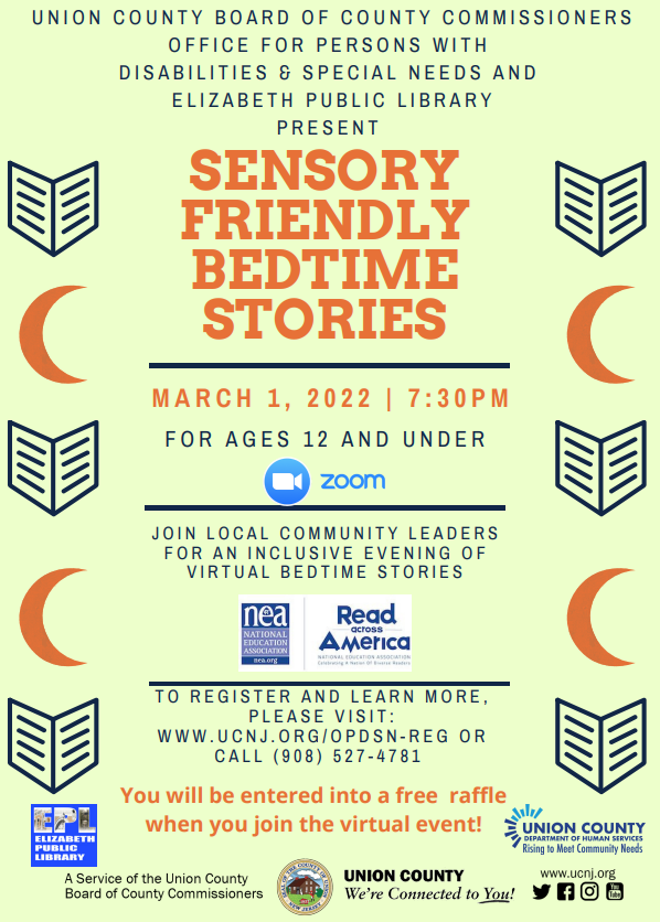 sensory friendly bedtime stories flyer