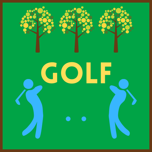 golf  two cartoons swinging a golf club