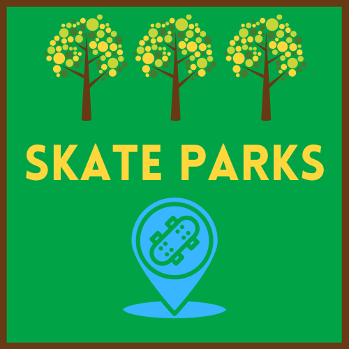 skate parks  3d location tag with skateboard in the center