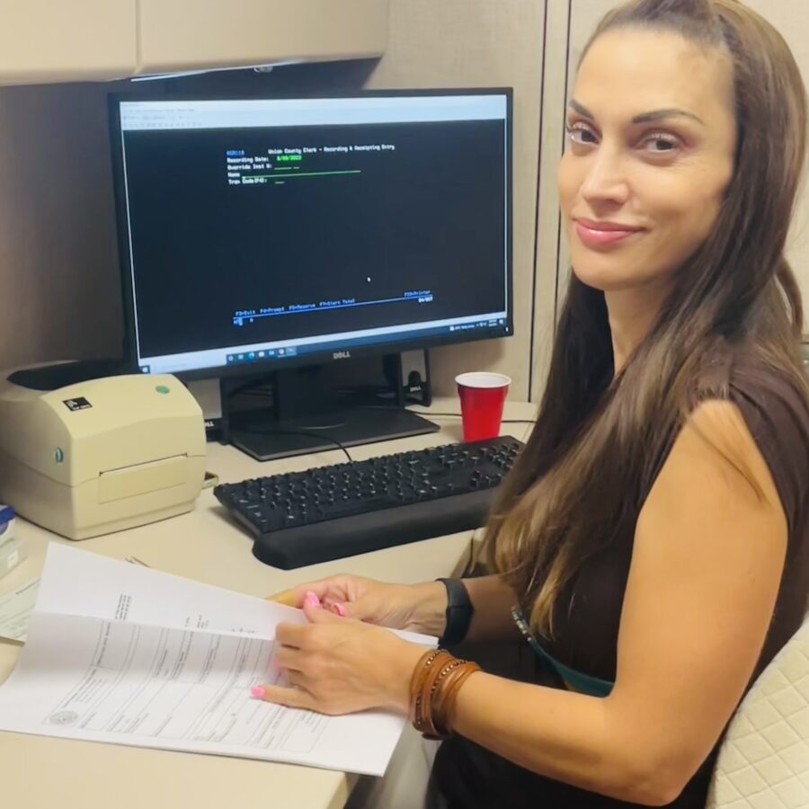 A woman working at a desk