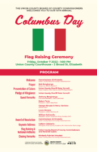 County of Union to Hold 14th Annual Columbus Day Flag Raising, October