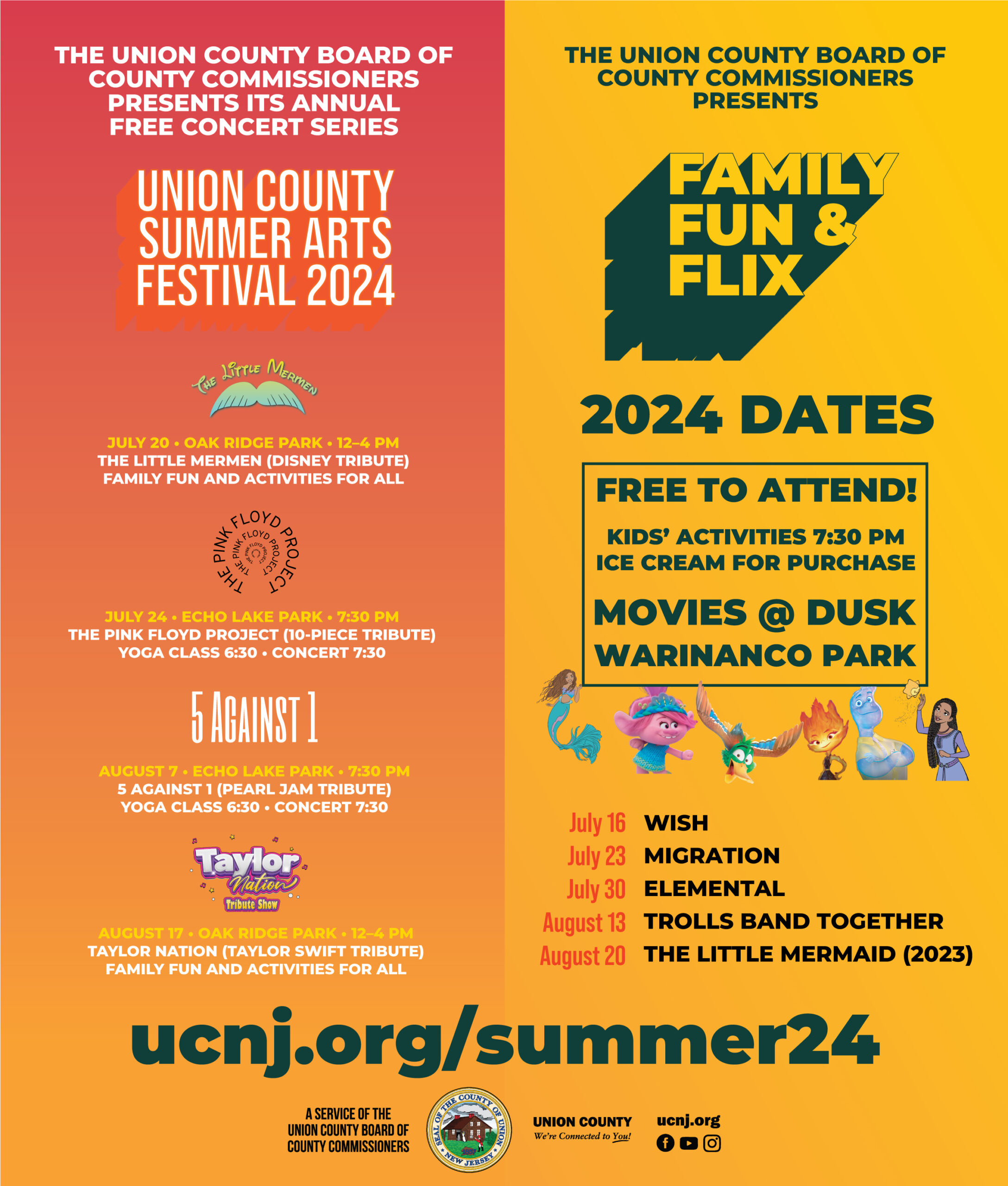 Family Fun and Flix and Summer Arts Concert Series Return to Union County Parks This Summer