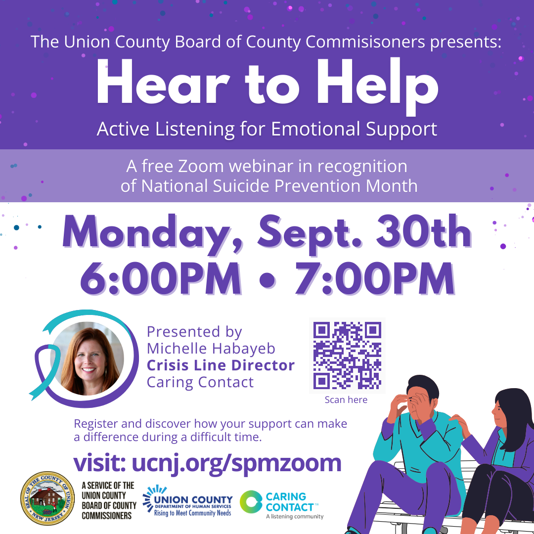 Union County Offers Free Webinar on Active Listening In Recognition of Suicide Prevention Awareness Month This September