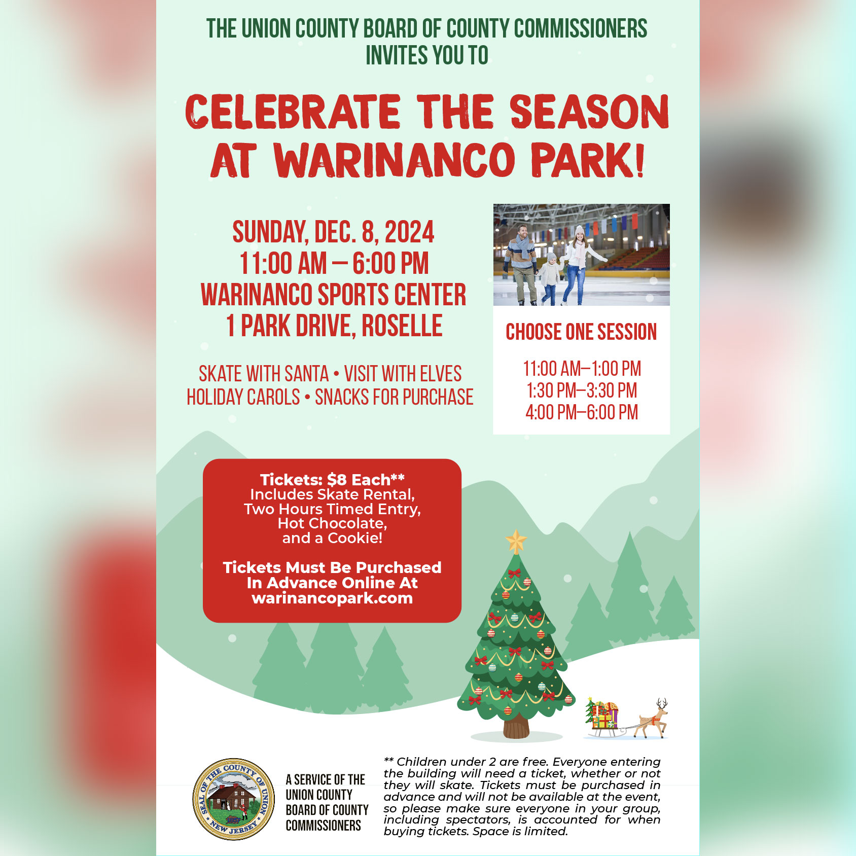 Union County Invites Residents to Celebrate the Holiday Season With Santa Claus at Warinanco Sports Center December 8th