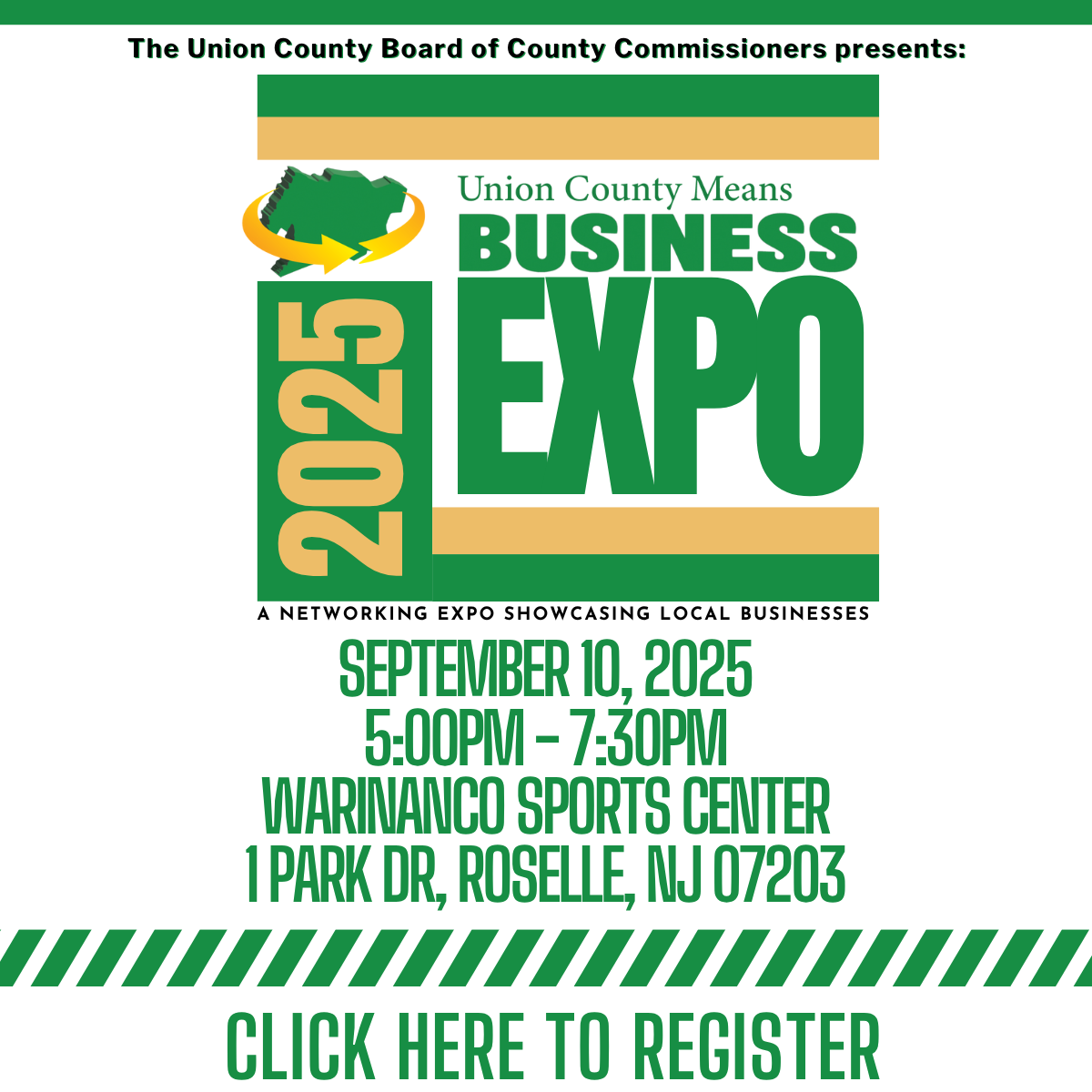 Promotional graphic for the 2025 Union County Business Expo, featuring event details including date, time, location, and a call to action to register.