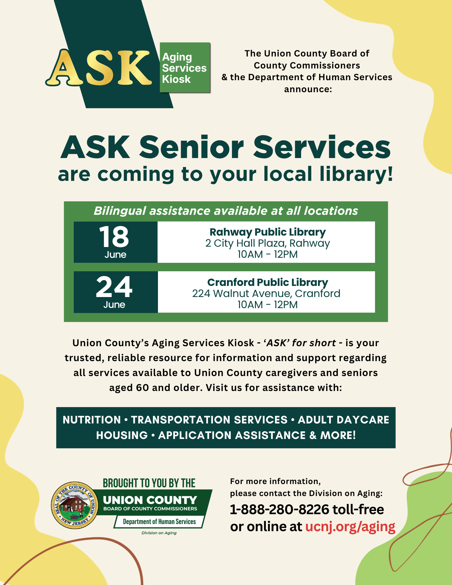 Union County Brings Support to Local Seniors With Two New ‘ASK’ Events in June