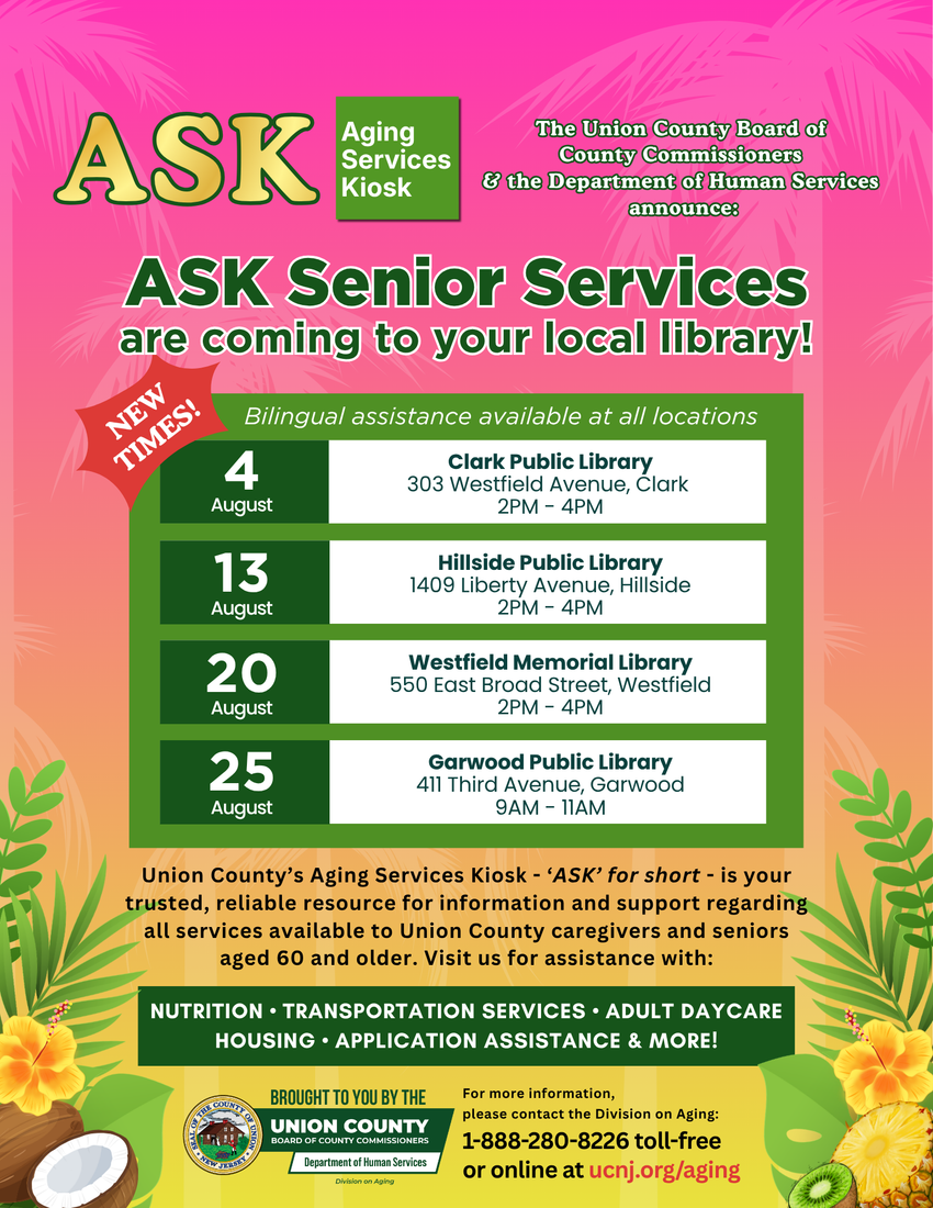 A flyer listing the dates for the Aging Services Kiosk (ASK) events this August. Dates are also located in the body of the press release.