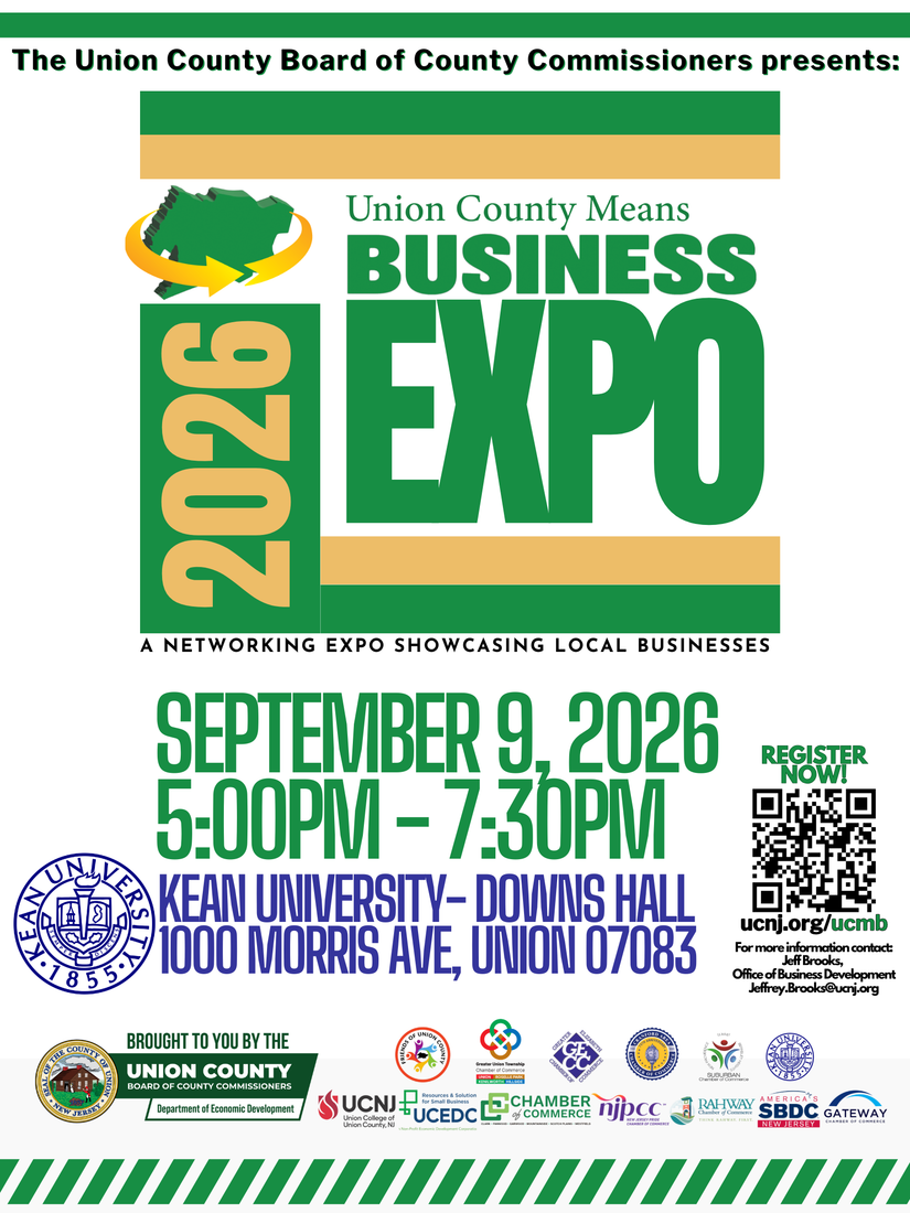 A flyer advertising the Union County Means Business Expo on September 9 from 5:30-7:00 at Kean University.