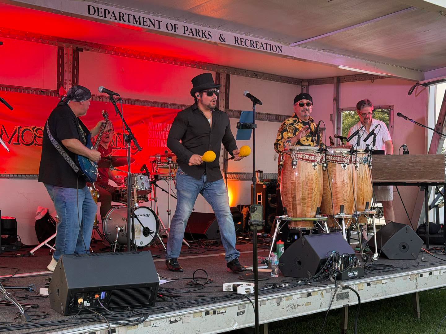 Photo of Almost Santana band performing for residents and guests on July 22, 2026, at Oak Ridge Park in Clark. 