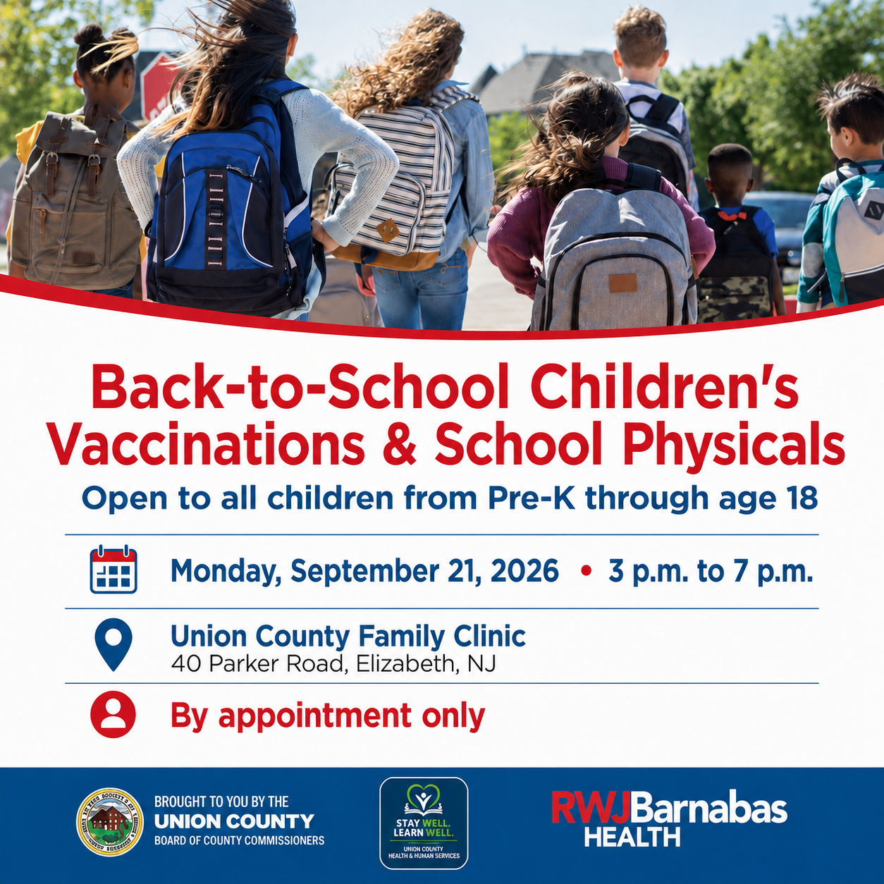September 21st 3pm to 7 pm – FREE Back-to-School Children’s Vaccinations & School Physicals
