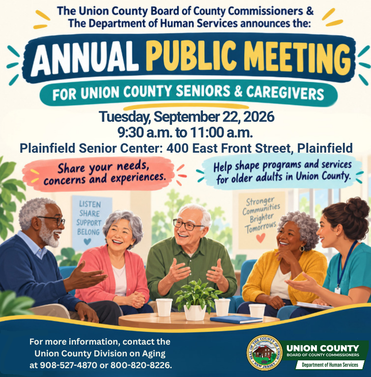 A flyer advertising the Annual Public Meeting on Tuesday, September 22, from 9:30 a.m. to 11:00 a.m. at the Plainfield Senior Center, located at 400 East Front Street in Plainfield.