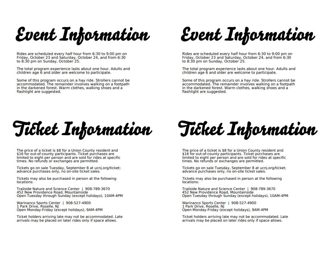 A flyer advertising Haunted Hayrides in the Watchung Reservation, with dates and times located in the body of the article.