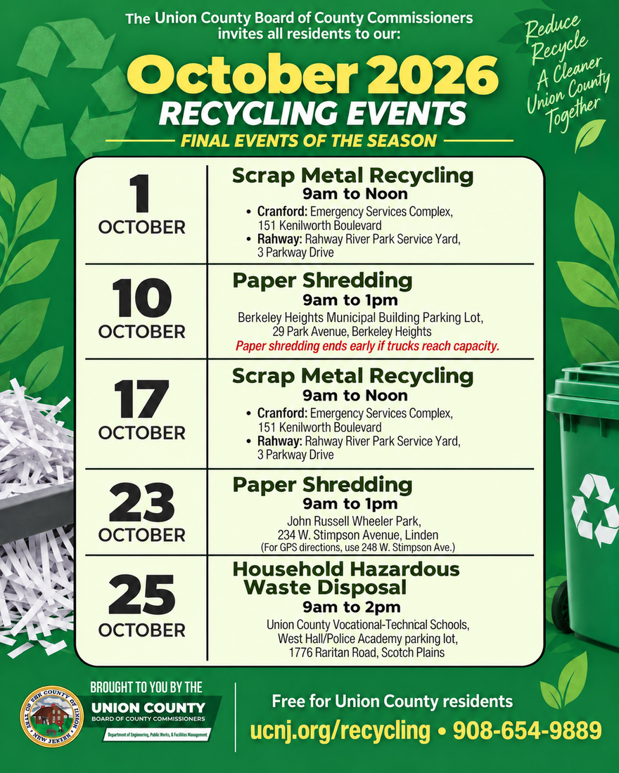 A flyer for the last hazardous waste, paper shredding, and scrap metaling recycling, dates and times are located in the body of the article.