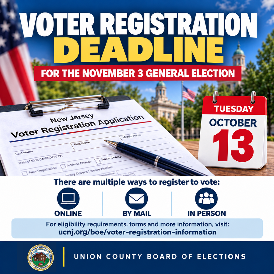 A flyer reminding residents that Tuesday, October 13, is the deadline to register to vote in the 2026 General Election. Election Day is Tuesday, November 3.