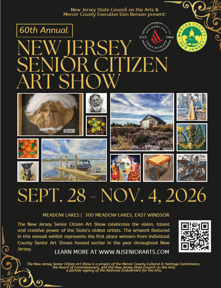 A flyer inviting to view the New Jersey Senior Citizen Art Show through November 4 in the main building of Meadow Lakes Senior Living, located at 300 Meadow Lakes in East Windsor.